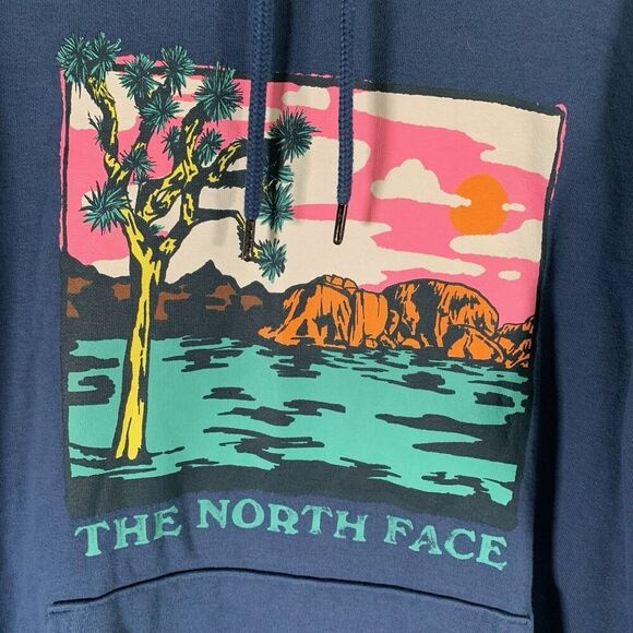 North Face Hoodie Men's Large Blue Graphic Print Pockets Drawstring Pullover - Picture 2 of 10